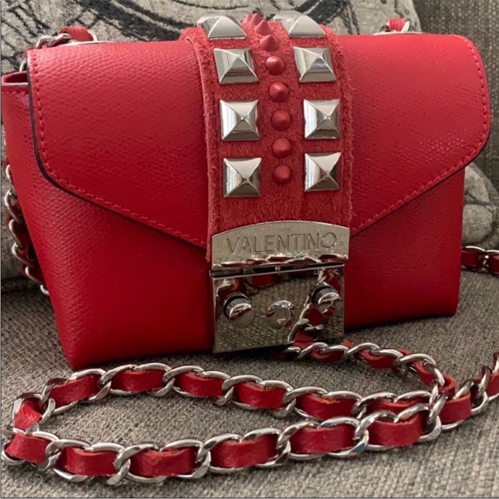 Valentino Red Crossbody Bag with Silver Studs